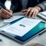 CFOP 5411 - pessoa ao fundo e documentos fiscais sobre a mesa