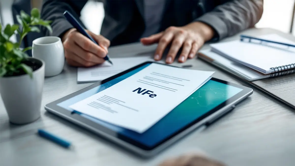 CFOP 5411 - pessoa ao fundo e documentos fiscais sobre a mesa