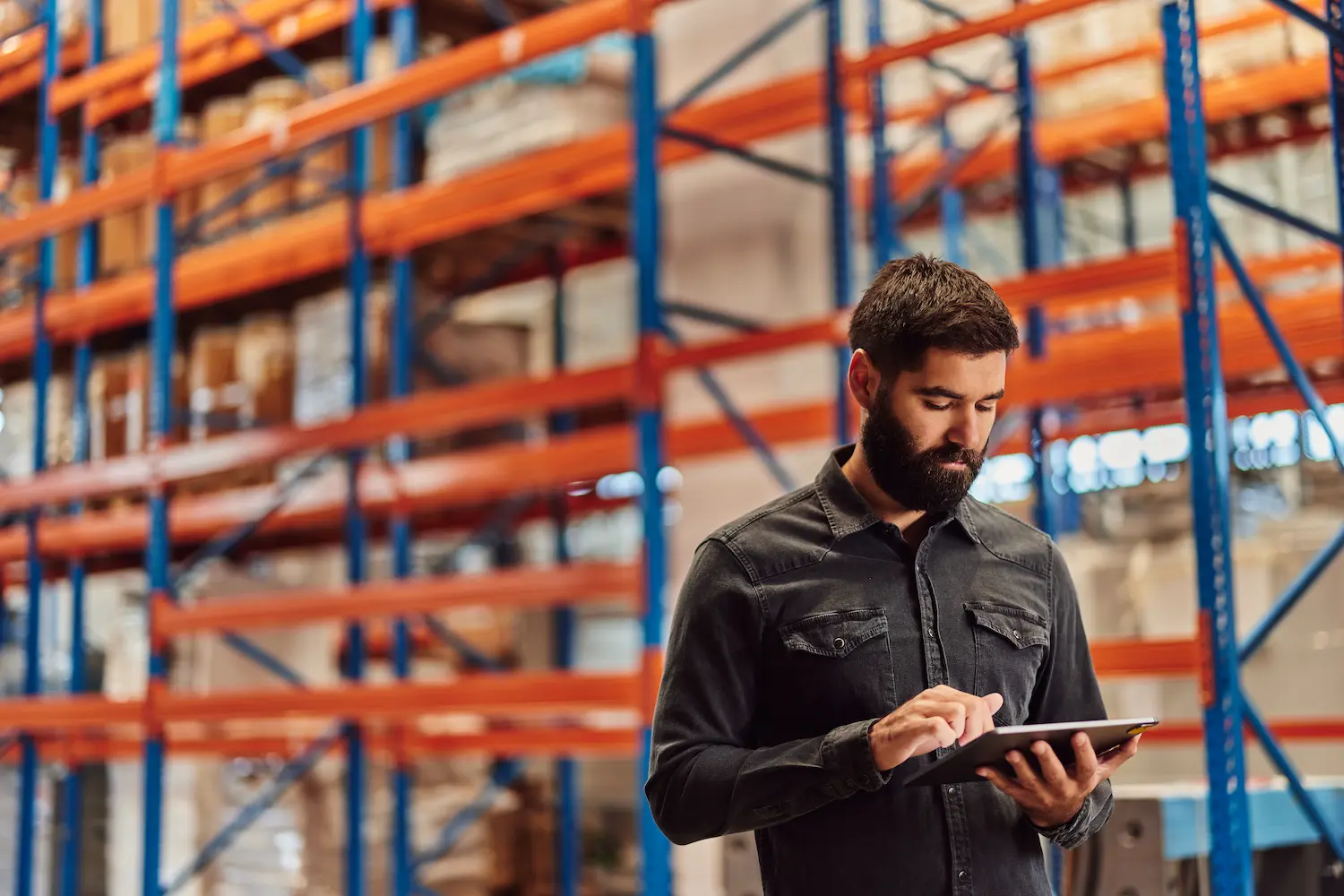 controle de estoque - pessoa avaliando estoque em um armazém industrial